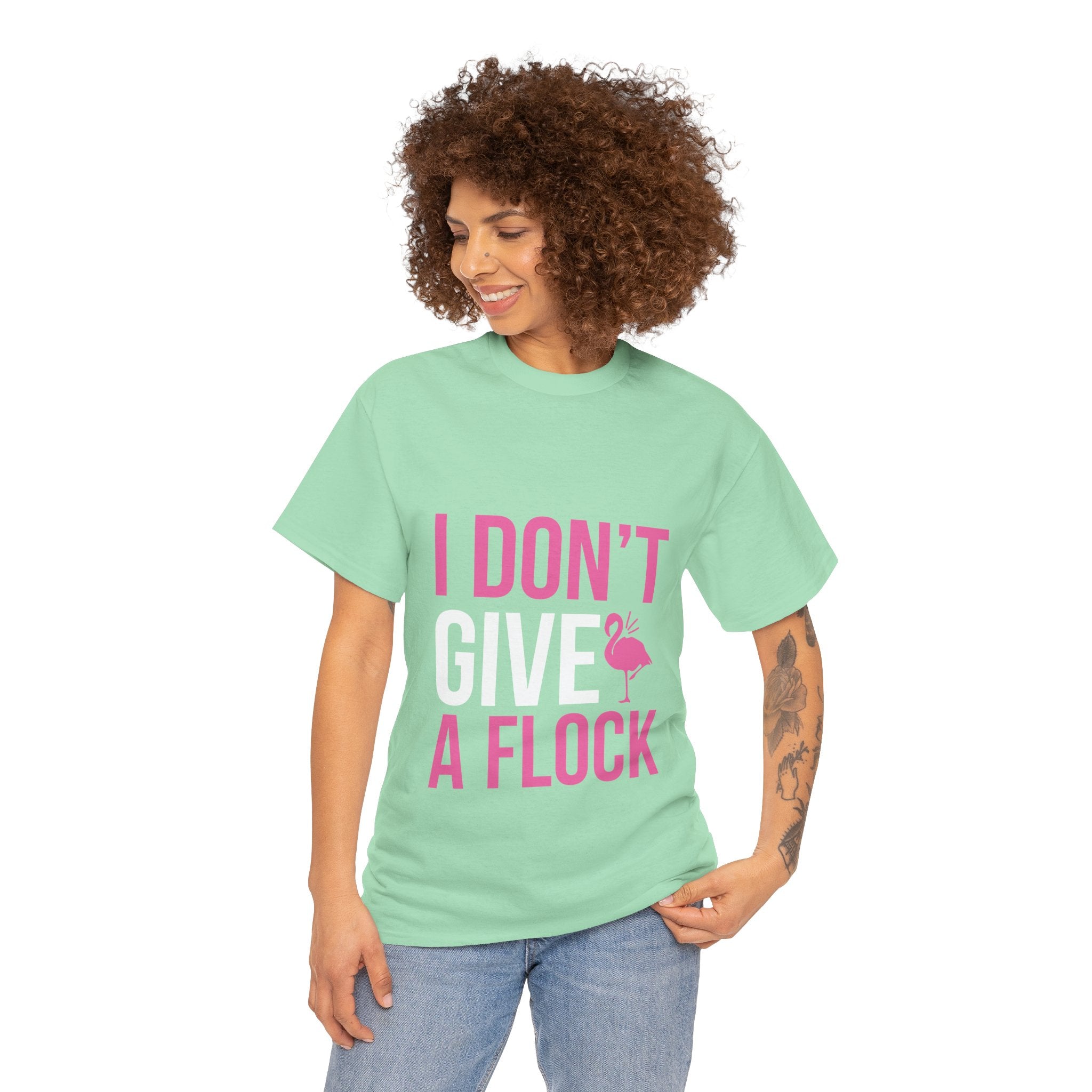 I Don’t Give a Flock – Women’s Heavy Cotton Flamingo Graphic T-Shirt