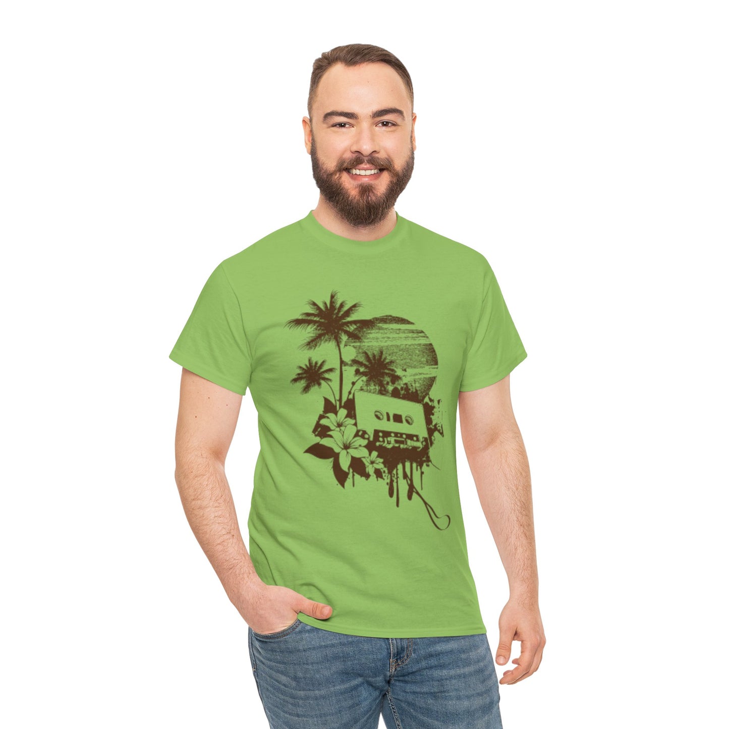 Retro Vibes Unisex Heavy Cotton Tee with Floral Cassette Design