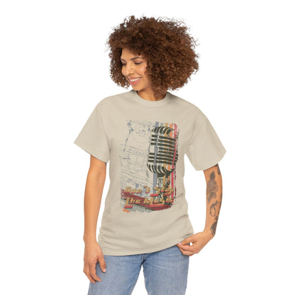 Retro Music Mic Unisex Heavy Cotton Tee - Perfect for Music Lovers & Events