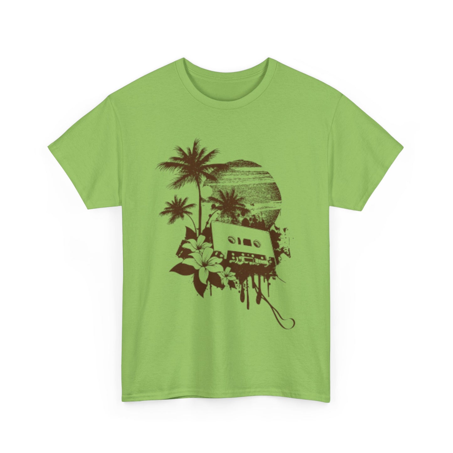 Retro Vibes Unisex Heavy Cotton Tee with Floral Cassette Design