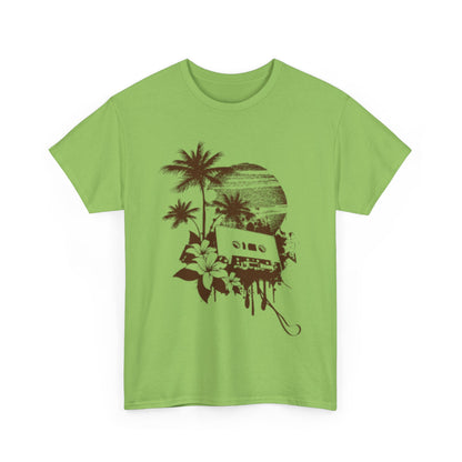 Retro Vibes Unisex Heavy Cotton Tee with Floral Cassette Design