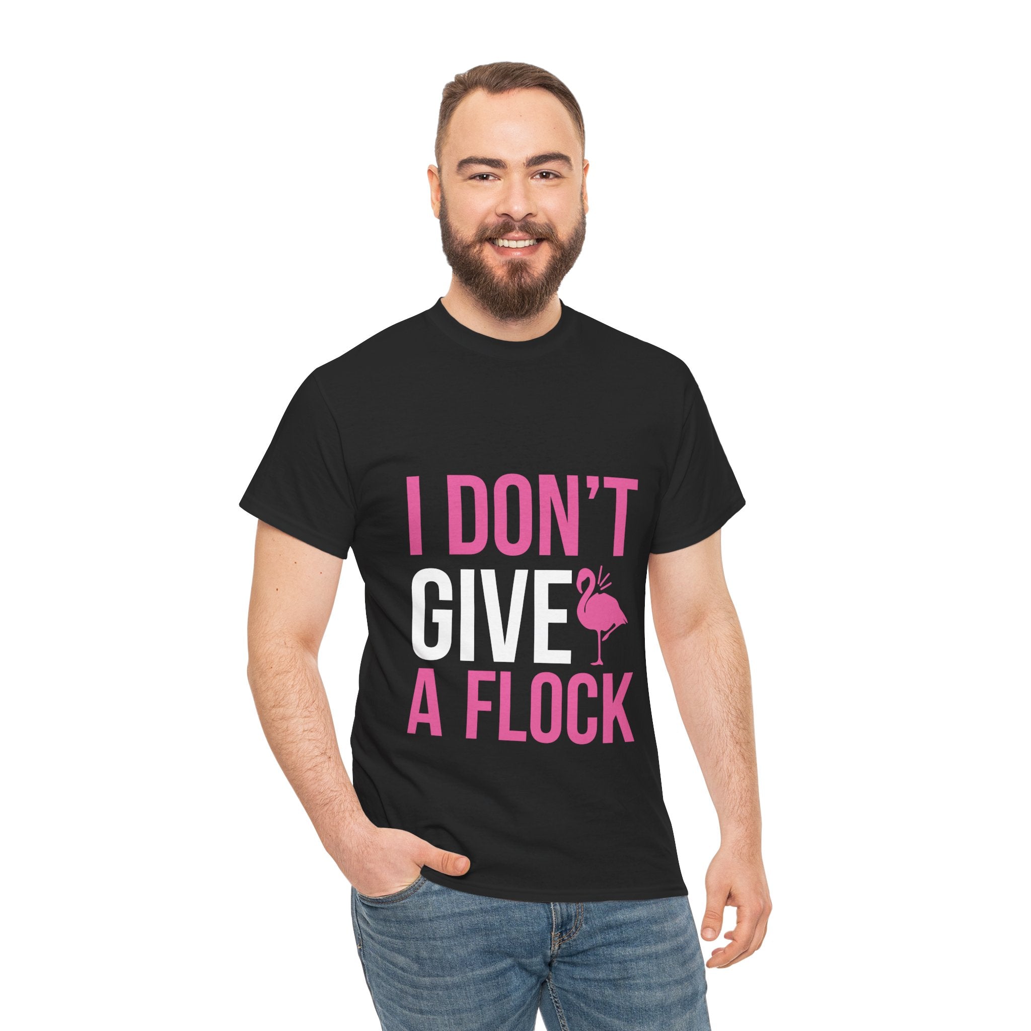 I Don’t Give a Flock – Women’s Heavy Cotton Flamingo Graphic T-Shirt