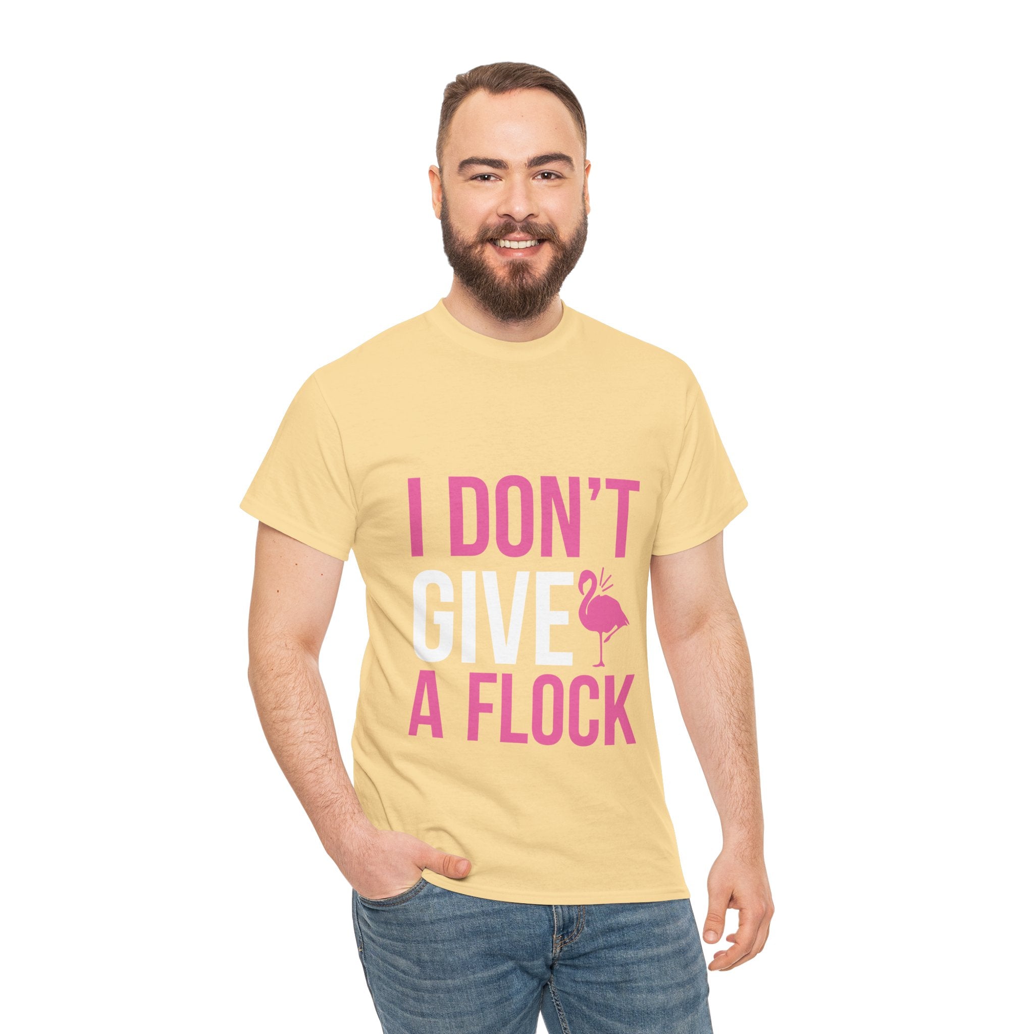 I Don’t Give a Flock – Women’s Heavy Cotton Flamingo Graphic T-Shirt