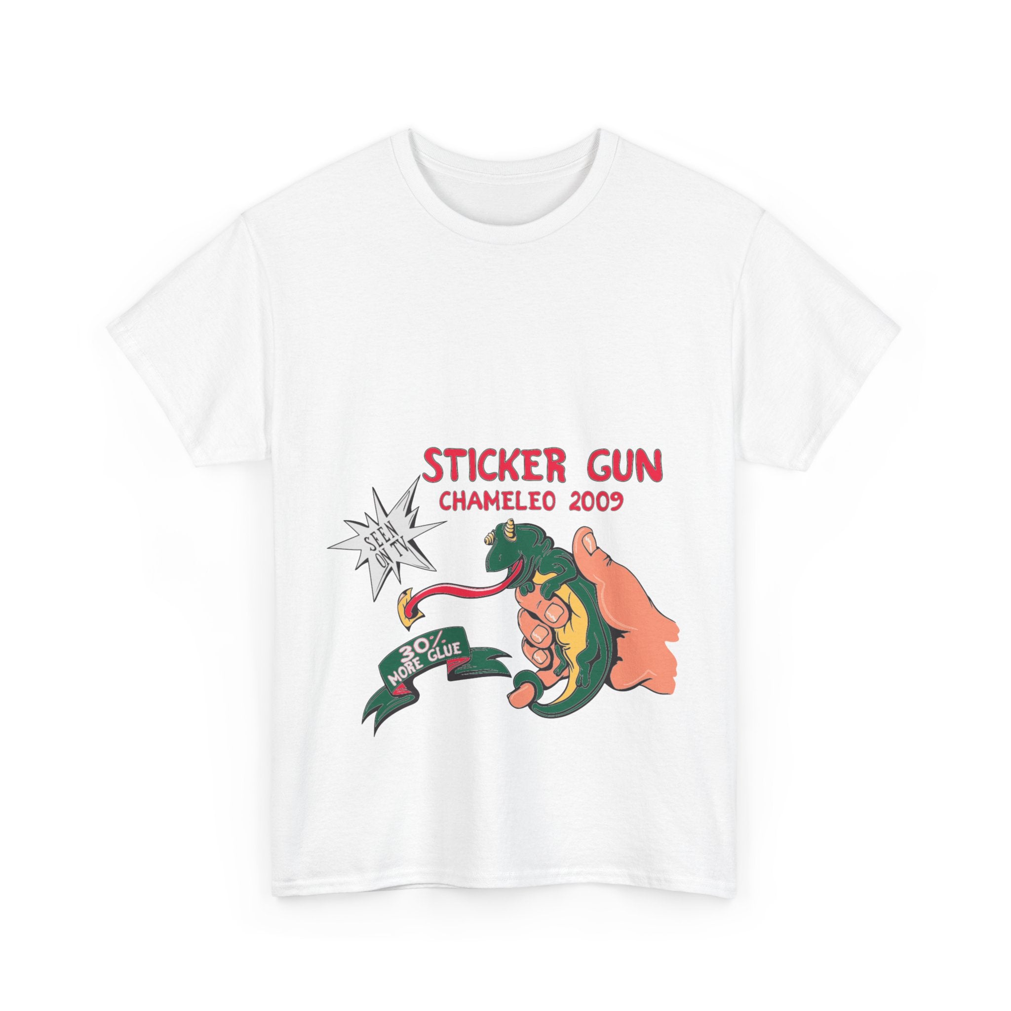 Retro Sticker Gun Unisex Heavy Cotton Tee - Nostalgic Graphic T-Shirt for Casual Wear