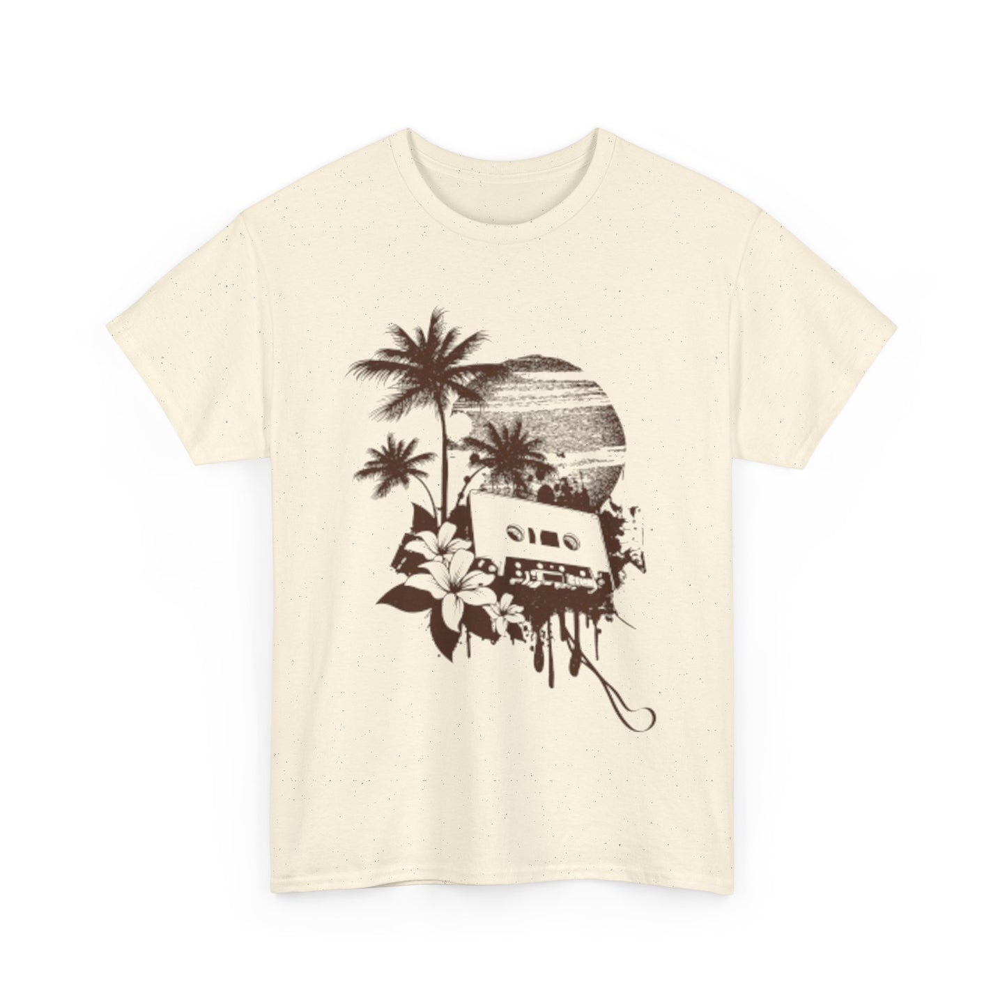 Retro Vibes Unisex Heavy Cotton Tee with Floral Cassette Design
