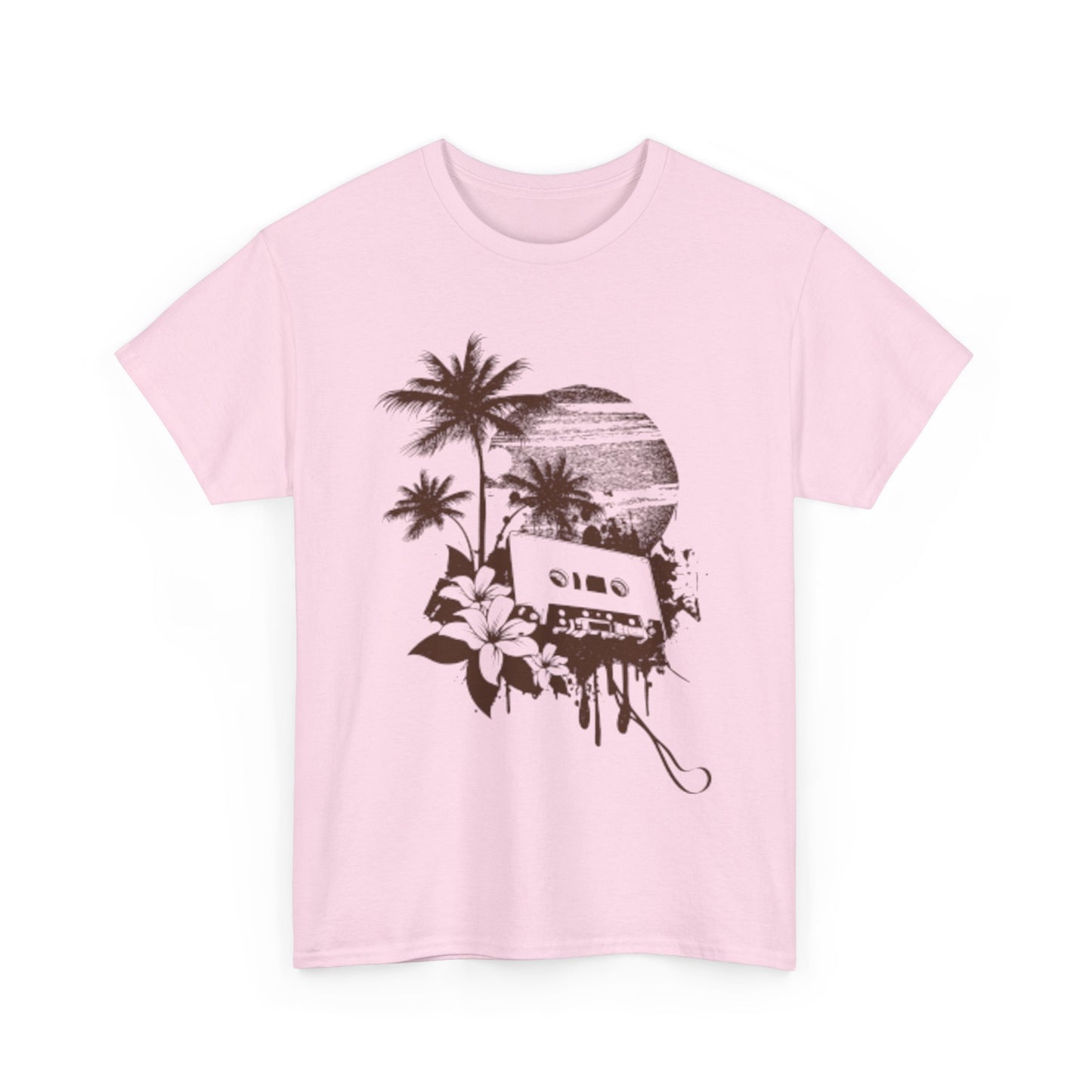 Retro Vibes Unisex Heavy Cotton Tee with Floral Cassette Design