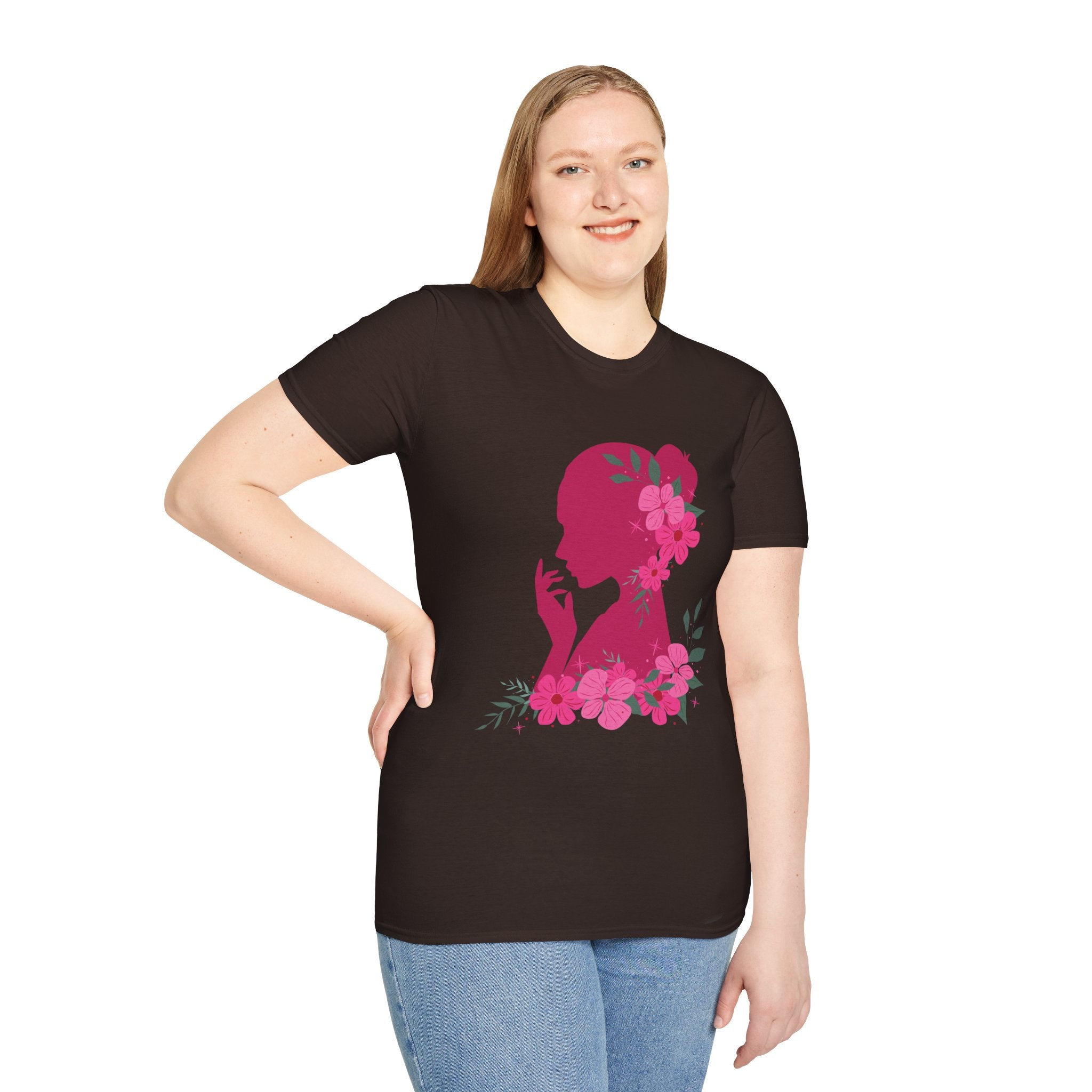 Love It! Floral Silhouette Graphic Tee, Elegant Women’s T-Shirt, Stylish Casual Wear, Gift for Fashion Lovers
