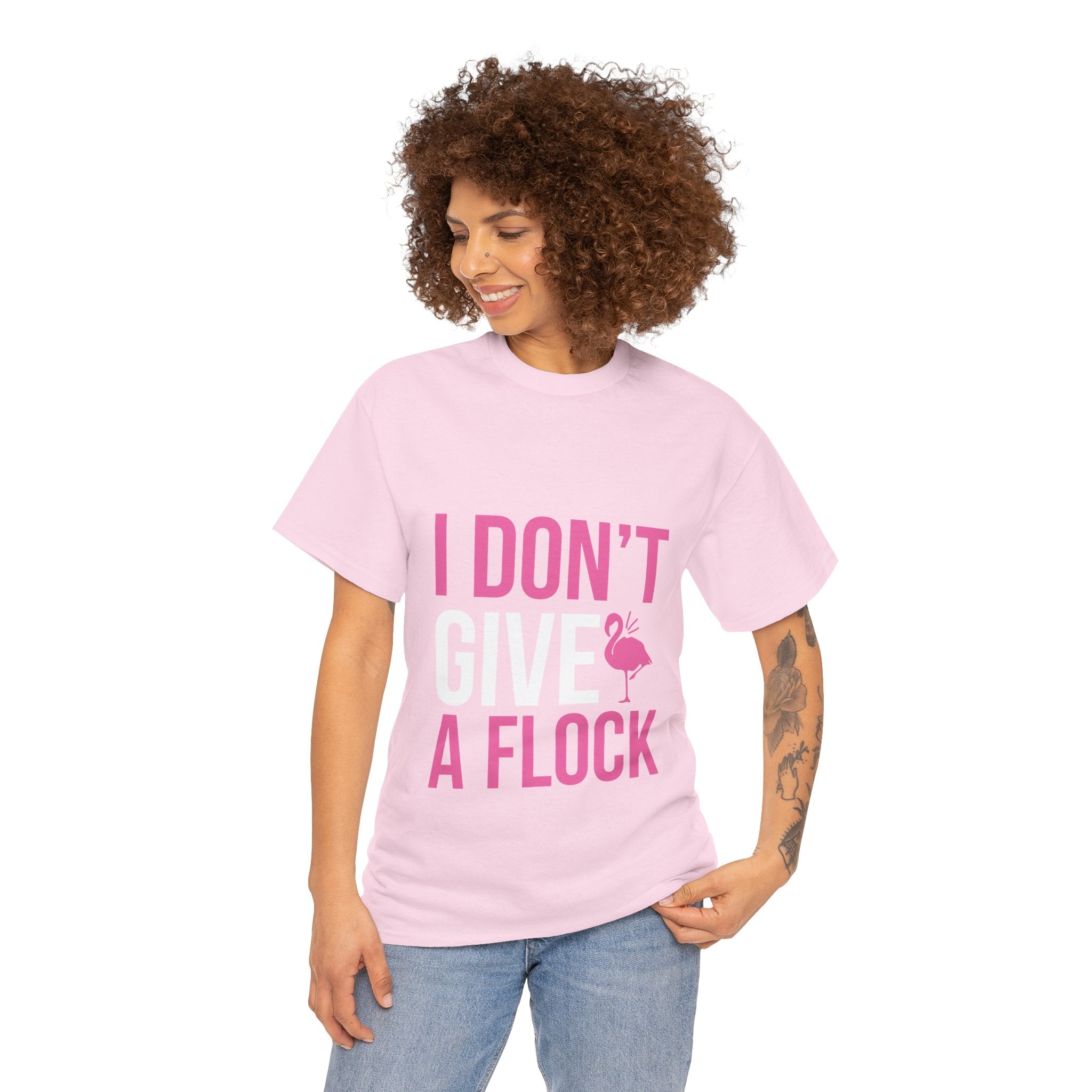 I Don’t Give a Flock – Women’s Heavy Cotton Flamingo Graphic T-Shirt
