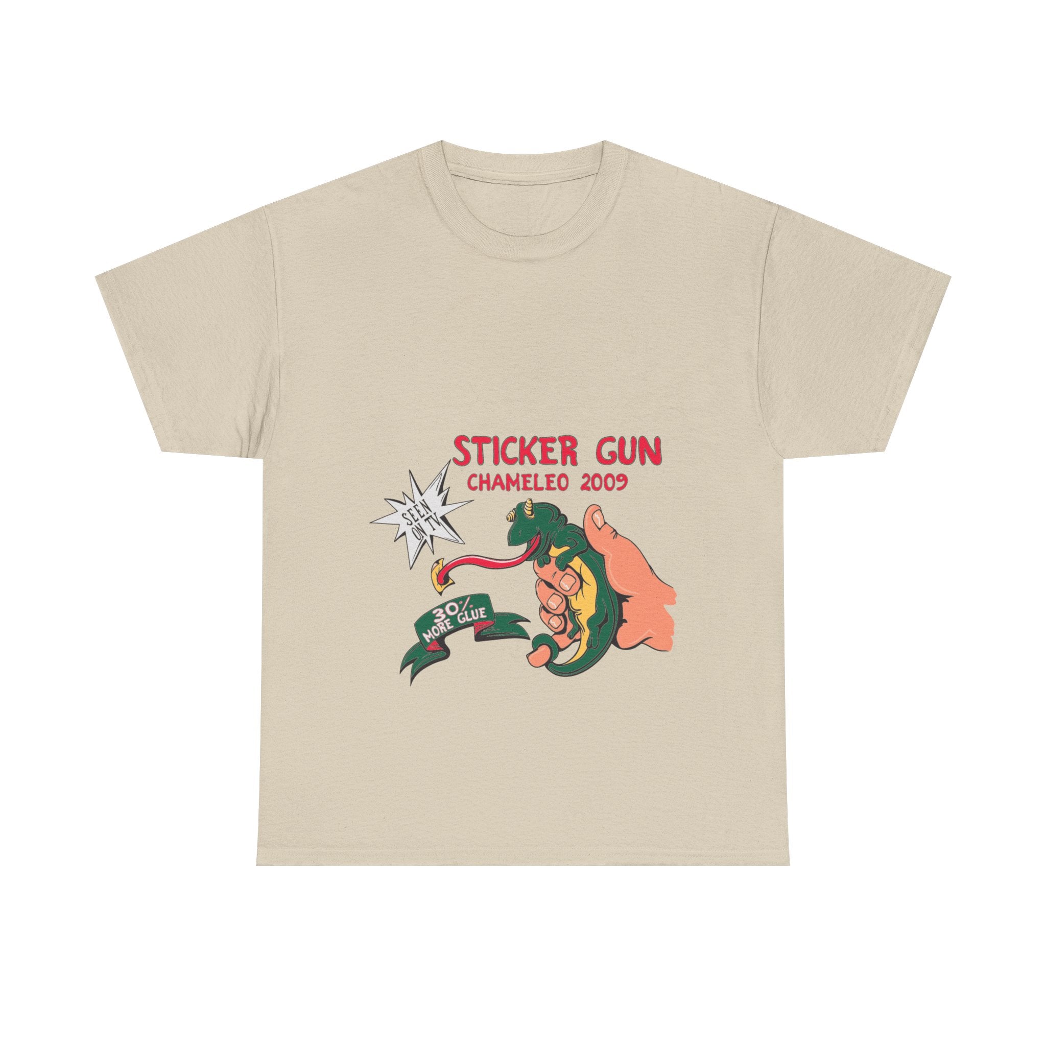 Retro Sticker Gun Unisex Heavy Cotton Tee - Nostalgic Graphic T-Shirt for Casual Wear